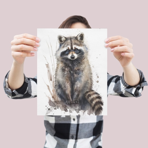 Cute Raccoon Watercolor Wall Art Illustration Print Poster Card Unframed - Picture 4 of 9